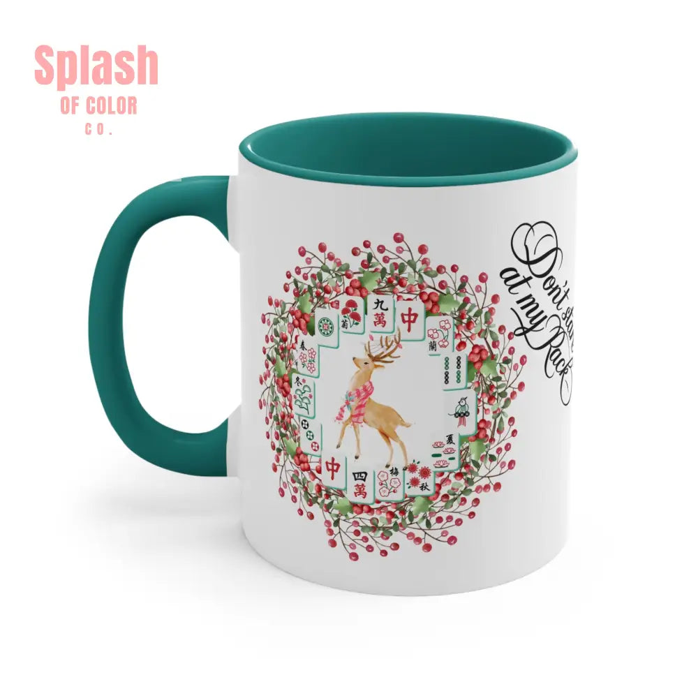 Funny Mahjong Christmas Mug Don’t Stare At My Rack Mahj Tiles Reindeer Festive Mahj Mug for Holiday Cheer - 11oz Accent