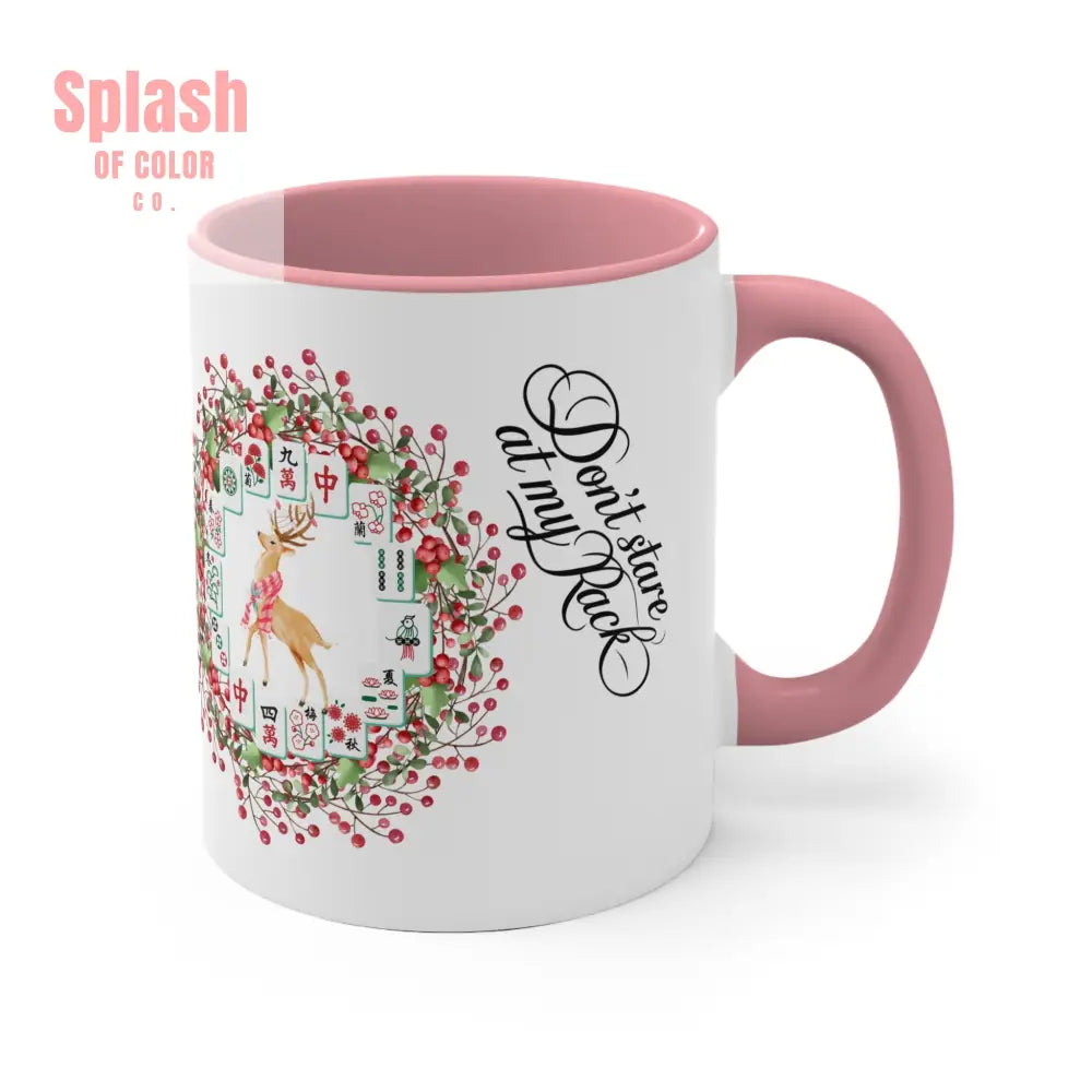 Funny Mahjong Christmas Mug Don’t Stare At My Rack Mahj Tiles Reindeer Festive Mahj Mug for Holiday Cheer - 11oz Accent