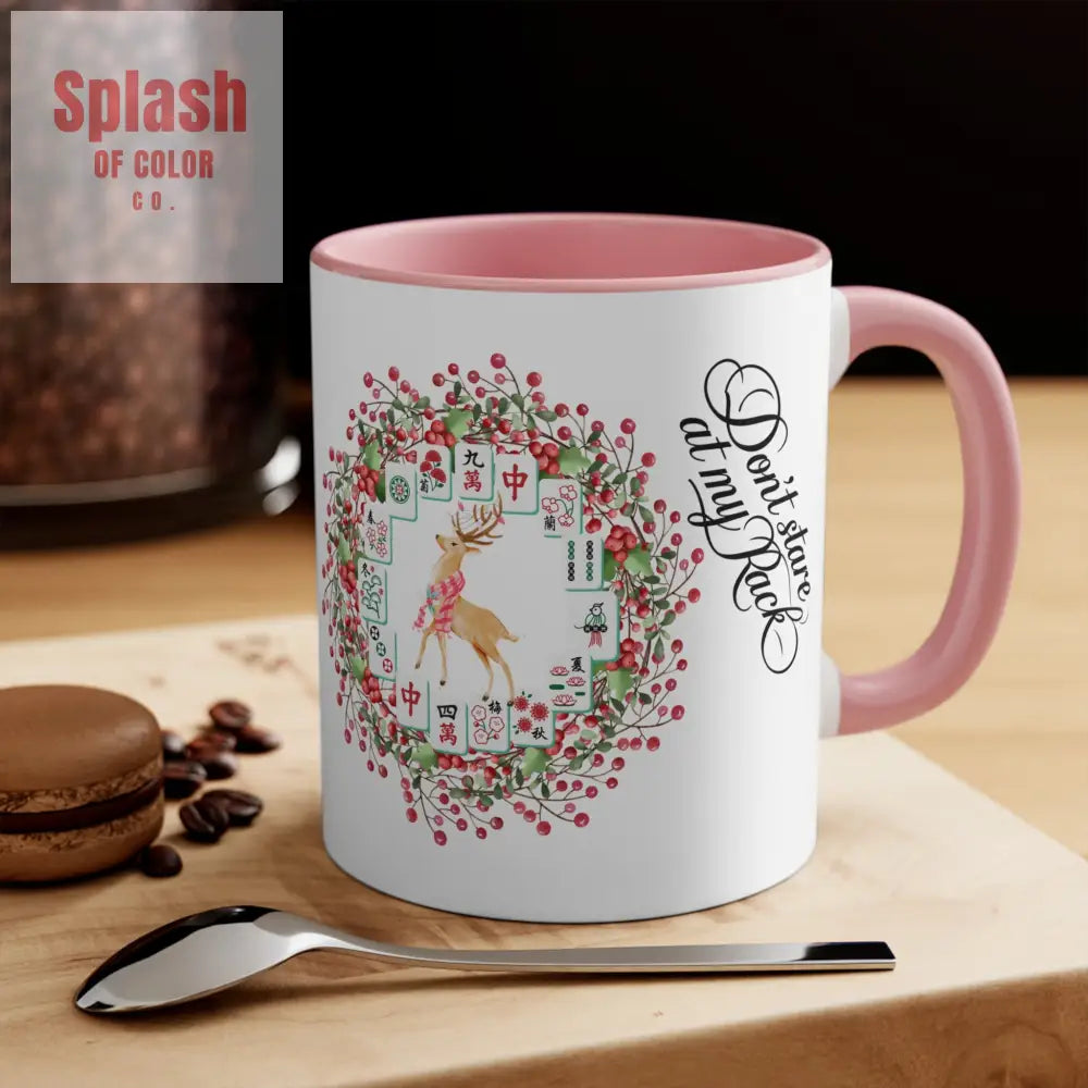 Funny Mahjong Christmas Mug Don’t Stare At My Rack Mahj Tiles Reindeer Festive Mahj Mug for Holiday Cheer - 11oz Accent