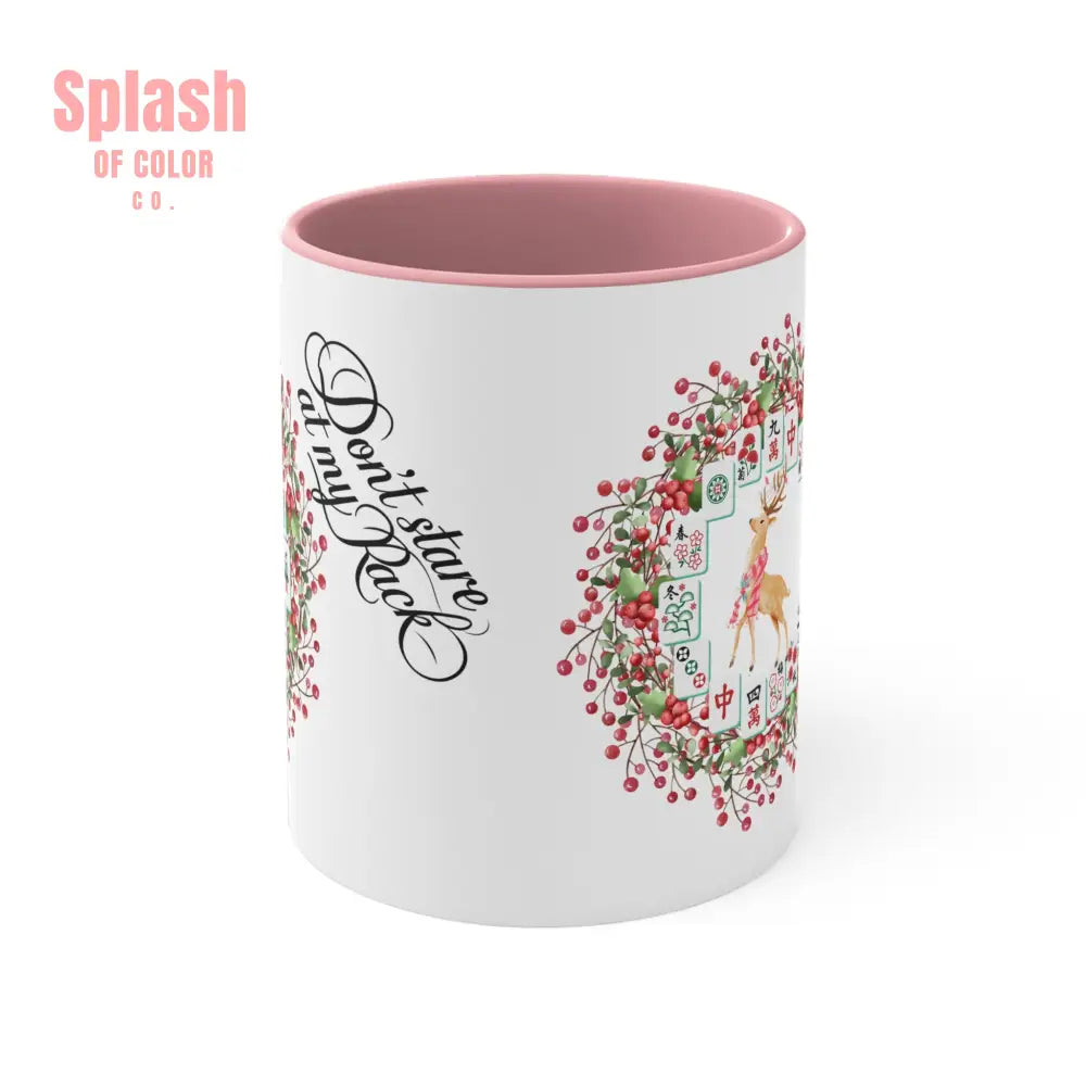 Funny Mahjong Christmas Mug Don’t Stare At My Rack Mahj Tiles Reindeer Festive Mahj Mug for Holiday Cheer - 11oz Accent