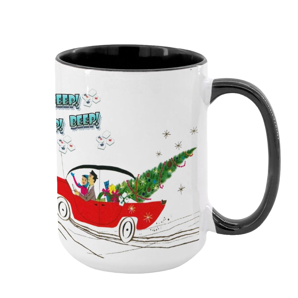 Funny Mahjong Christmas Mug Nostalgic Christmas Beep Beep Large Mug (15oz) - Black / One Size - Drinkware