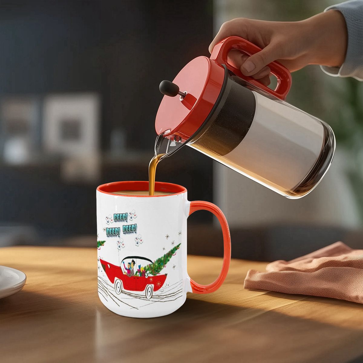 Funny Mahjong Christmas Mug Nostalgic Christmas Beep Beep Large Mug (15oz) - Drinkware