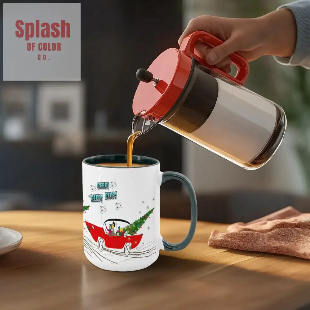 Funny Mahjong Christmas Mug Nostalgic Christmas Beep Beep Large Mug (15oz) - Drinkware