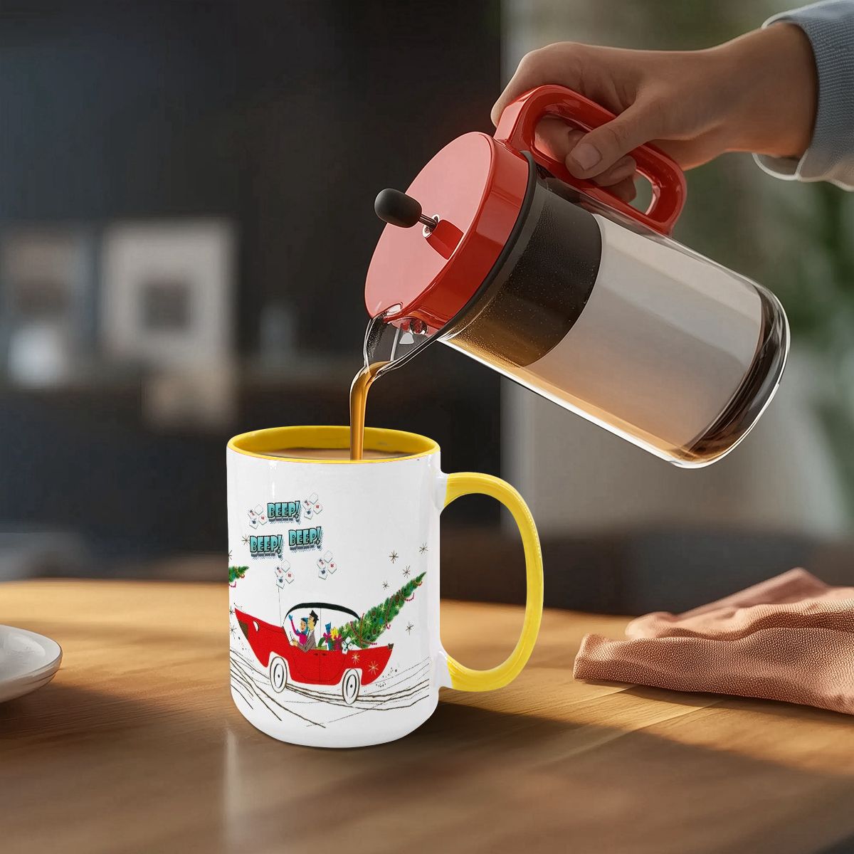Funny Mahjong Christmas Mug Nostalgic Christmas Beep Beep Large Mug (15oz) - Drinkware