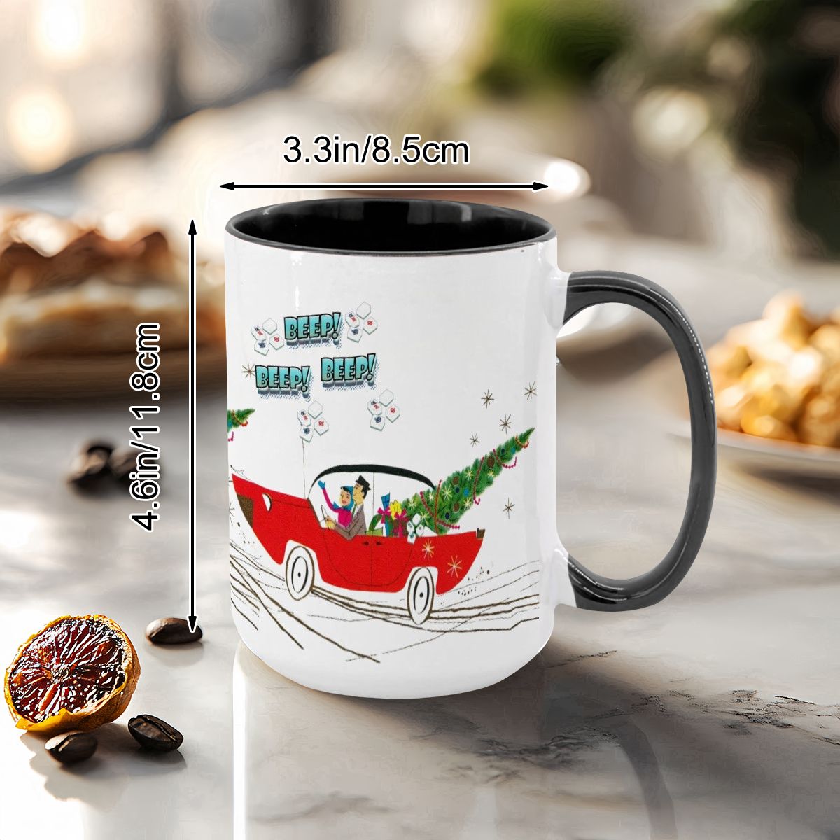 Funny Mahjong Christmas Mug Nostalgic Christmas Beep Beep Large Mug (15oz) - Drinkware