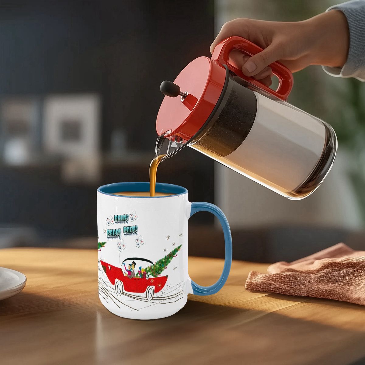 Funny Mahjong Christmas Mug Nostalgic Christmas Beep Beep Large Mug (15oz) - Drinkware