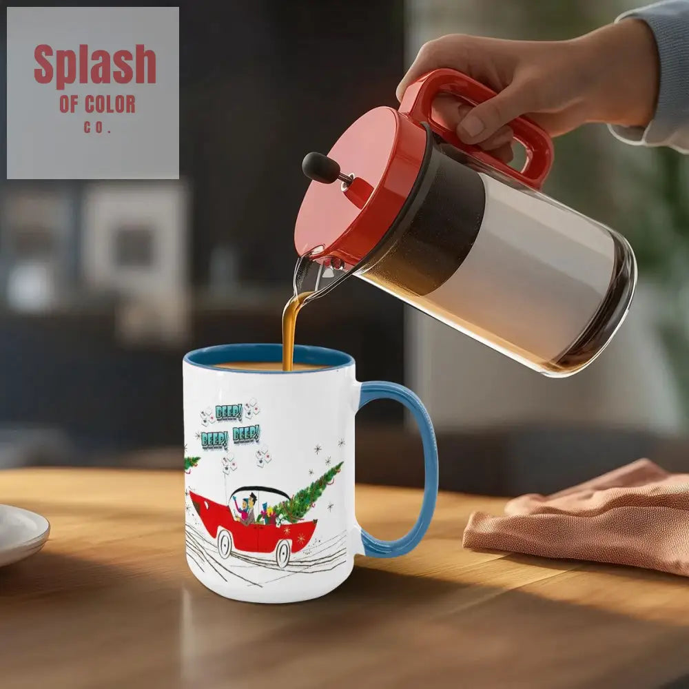 Funny Mahjong Christmas Mug Nostalgic Christmas Beep Beep Large Mug (15oz) - Drinkware