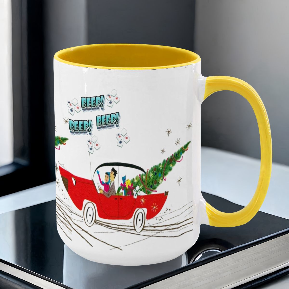 Funny Mahjong Christmas Mug Nostalgic Christmas Beep Beep Large Mug (15oz) - Drinkware
