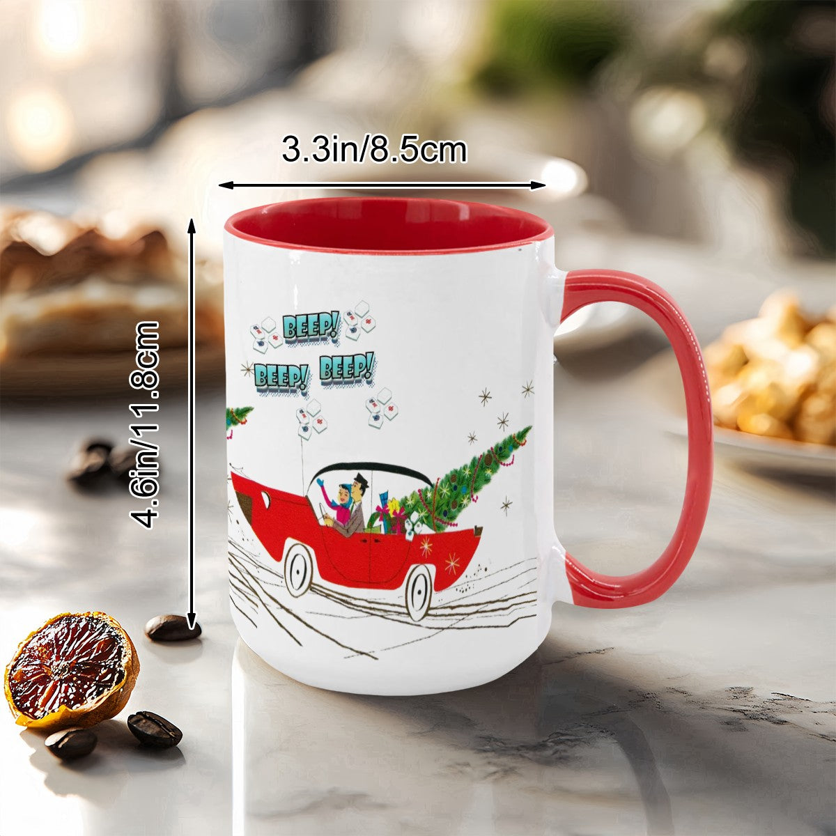 Funny Mahjong Christmas Mug Nostalgic Christmas Beep Beep Large Mug (15oz) - Drinkware