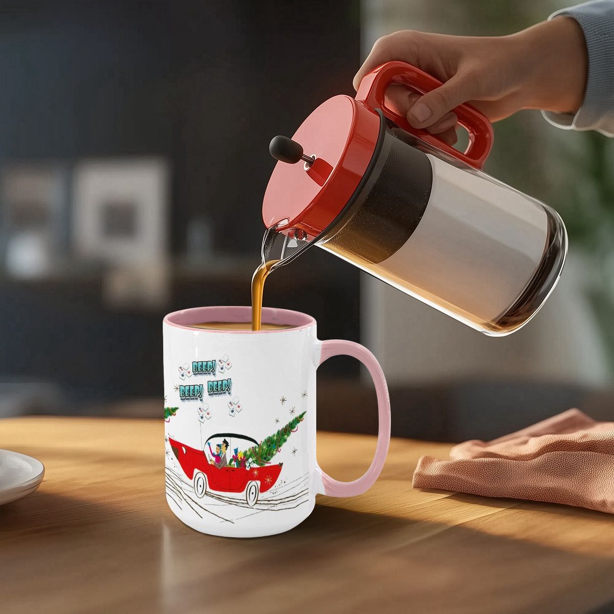 Funny Mahjong Christmas Mug Nostalgic Christmas Beep Beep Large Mug (15oz) - Drinkware