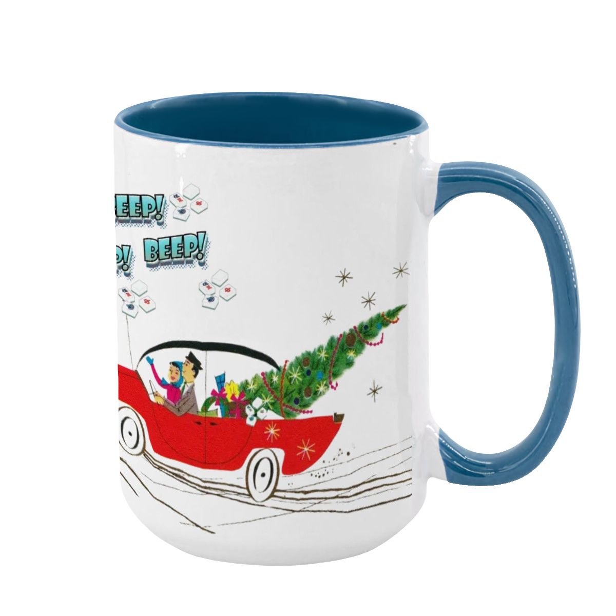 Funny Mahjong Christmas Mug Nostalgic Christmas Beep Beep Large Mug (15oz) - Light Blue / One Size - Drinkware