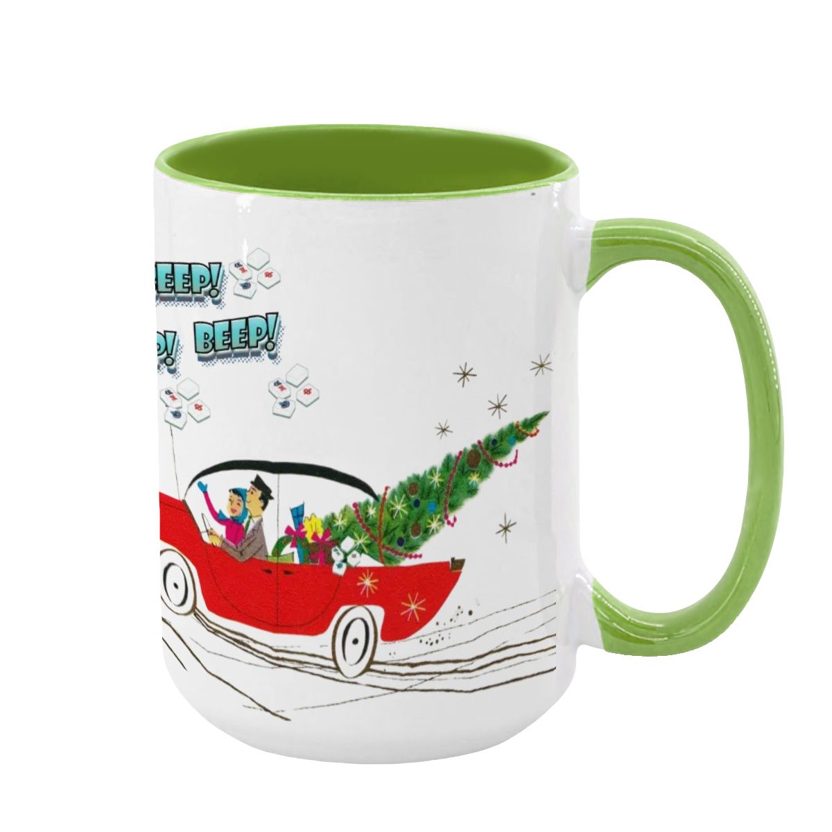 Funny Mahjong Christmas Mug Nostalgic Christmas Beep Beep Large Mug (15oz) - Light Green / One Size - Drinkware