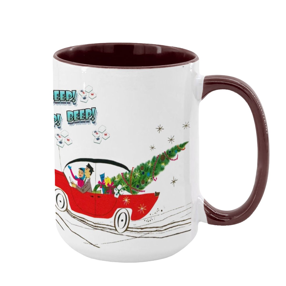 Funny Mahjong Christmas Mug Nostalgic Christmas Beep Beep Large Mug (15oz) - Maroon / One Size - Drinkware