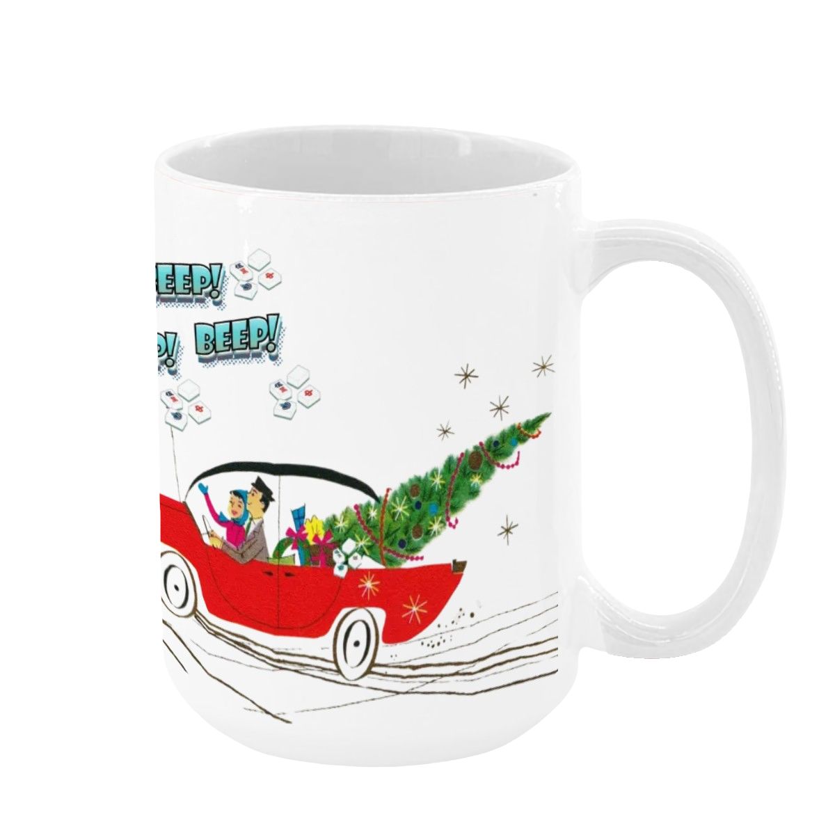 Funny Mahjong Christmas Mug Nostalgic Christmas Beep Beep Large Mug (15oz) - White / One Size - Drinkware