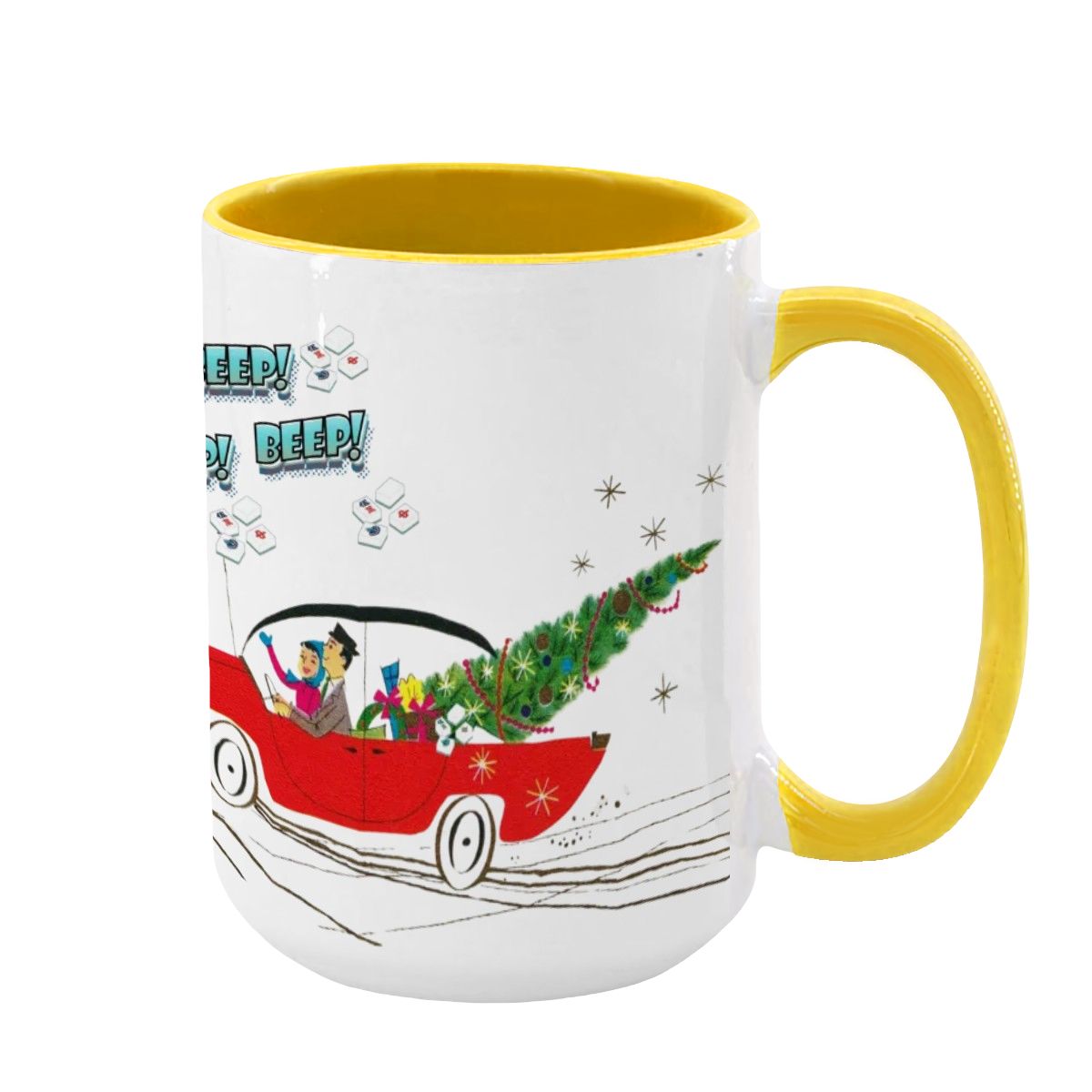 Funny Mahjong Christmas Mug Nostalgic Christmas Beep Beep Large Mug (15oz) - Yellow / One Size - Drinkware