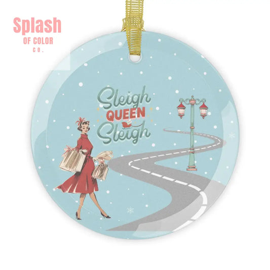 Funny Mahjong Christmas Ornament Sleigh Queen Glass Ornaments Vintage Mahj Christmas Decor 1 pc / Round / One Size Home