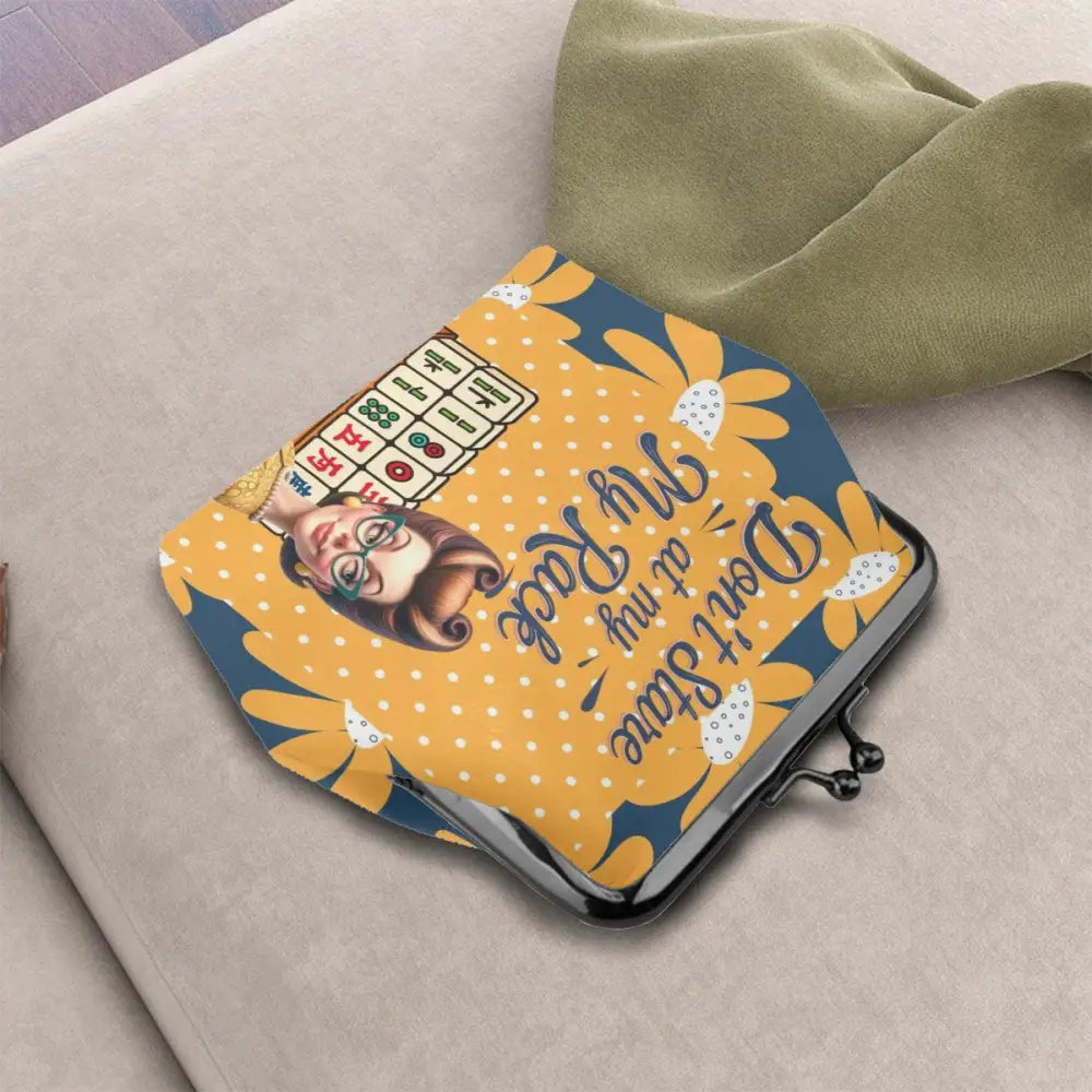 Funny Mahjong Gift Don’t Stare At My Rack Women’s Leather Kiss Lock Coin Purse - 4.5’’x4.1’’ - Wallet