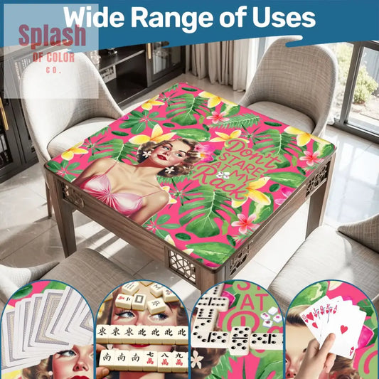 Funny Mahjong Mat Don’t Stare At My Rack Tropical Preppy Design Mahj Lover Mat - 31.5’’x31.5’’ - Daily Accessories