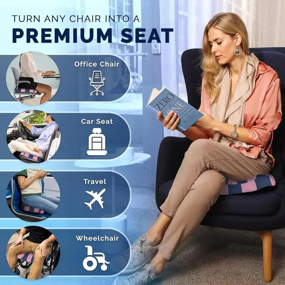 Funny Mahjong Orthopedic Memory Foam Seat Cushion Blue Pink Striped Bird Queens 18.1’’x13.8’’x2.8’’ Daily Accessories