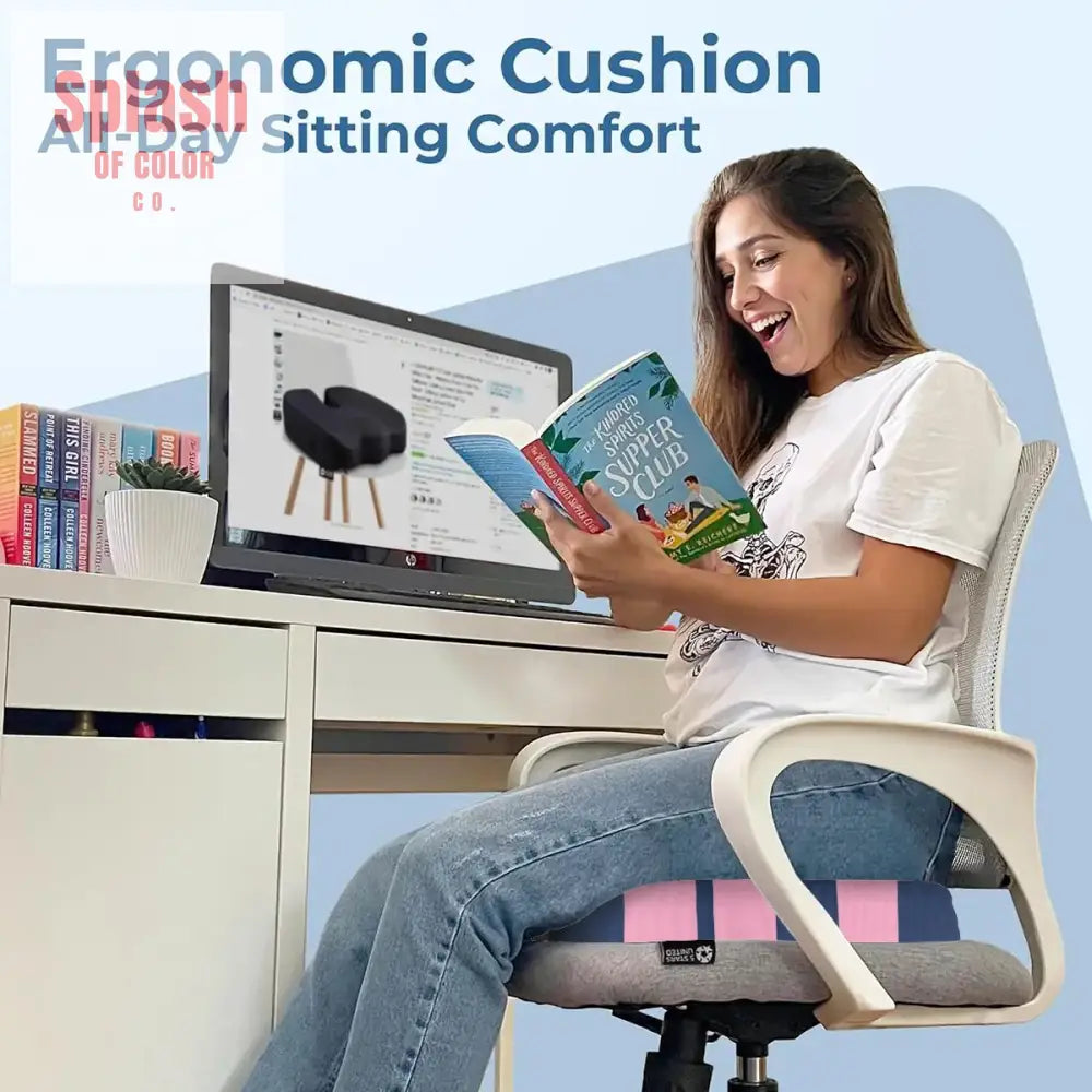 Funny Mahjong Orthopedic Memory Foam Seat Cushion Blue Pink Striped Bird Queens 18.1’’x13.8’’x2.8’’ Daily Accessories