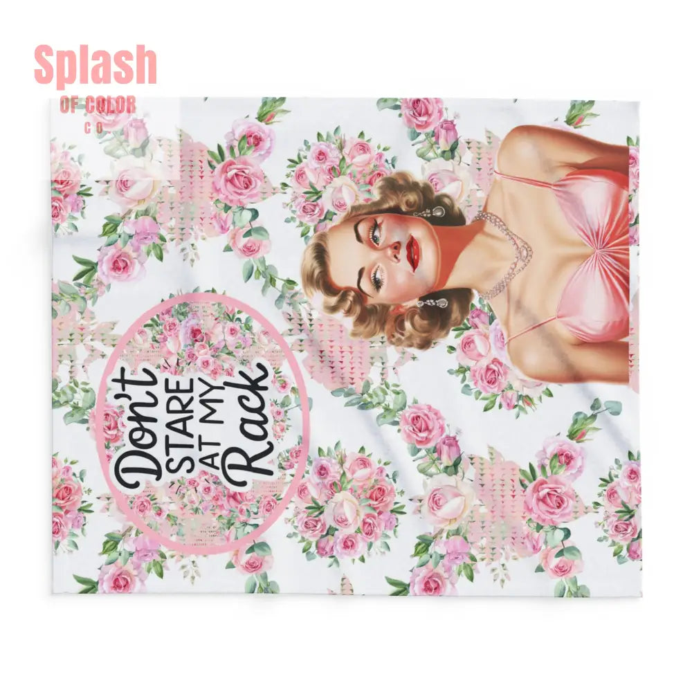 Funny Sassy Mahjong Don’t Stare At My Rack Vintage Shabby Roses Floral Fleece Blanket Mahj Gift for Her Funny Quote