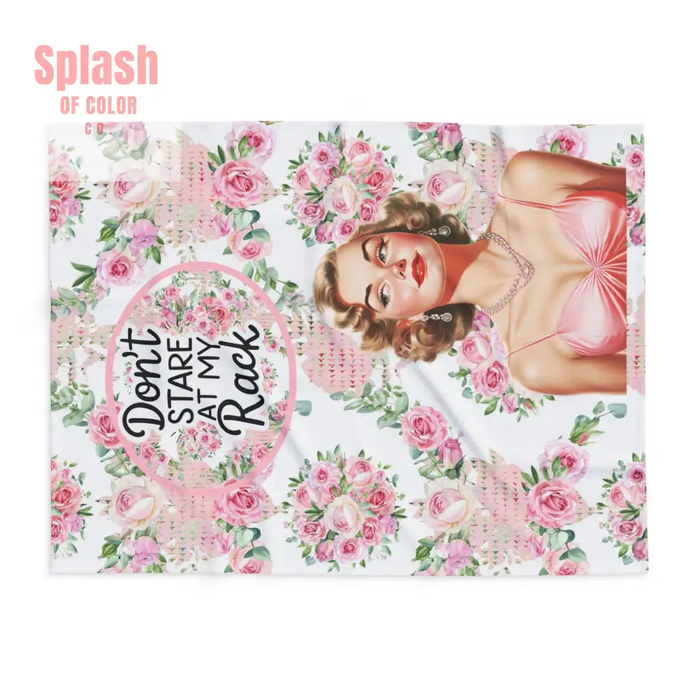 Funny Sassy Mahjong Don’t Stare At My Rack Vintage Shabby Roses Floral Fleece Blanket Mahj Gift for Her Funny Quote