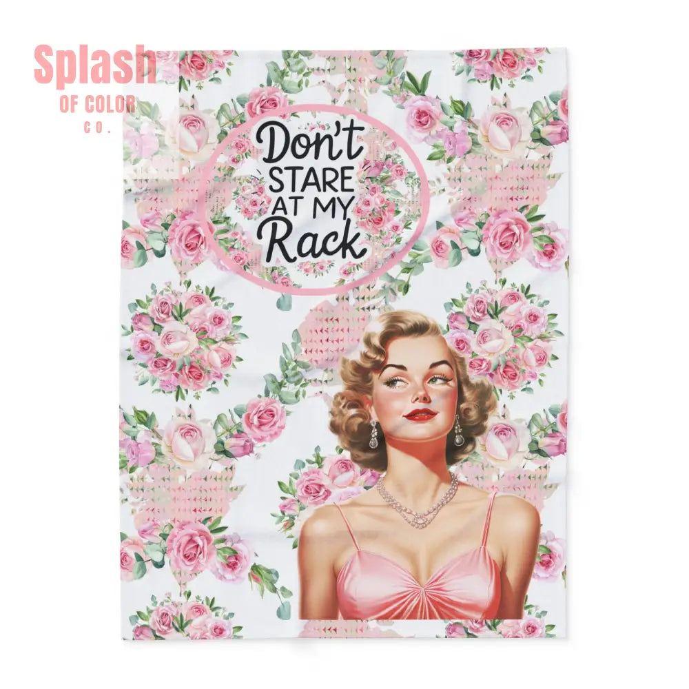 Funny Sassy Mahjong Don’t Stare At My Rack Vintage Shabby Roses Floral Fleece Blanket Mahj Gift for Her Funny Quote