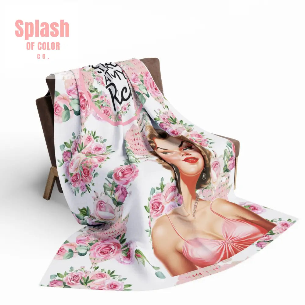 Funny Sassy Mahjong Don’t Stare At My Rack Vintage Shabby Roses Floral Fleece Blanket Mahj Gift for Her Funny Quote