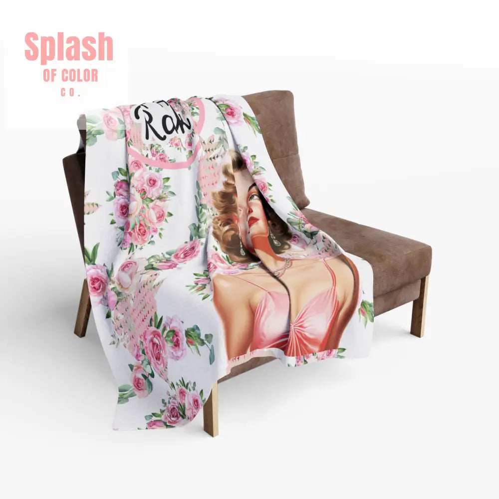 Funny Sassy Mahjong Don’t Stare At My Rack Vintage Shabby Roses Floral Fleece Blanket Mahj Gift for Her Funny Quote