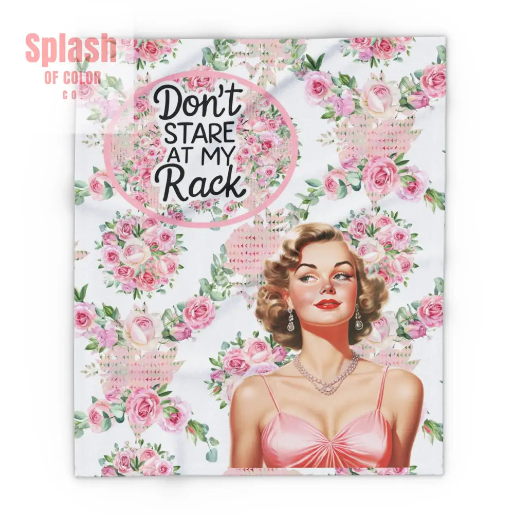 Funny Sassy Mahjong Don’t Stare At My Rack Vintage Shabby Roses Floral Fleece Blanket Mahj Gift for Her Funny Quote