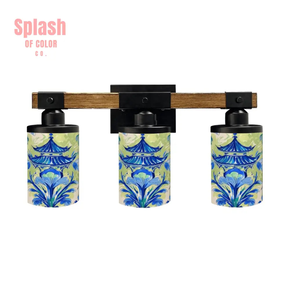 Garden Pagoda Asian Zen Floral Green Blue Vanity Light Fixture One Size Wall Lighting