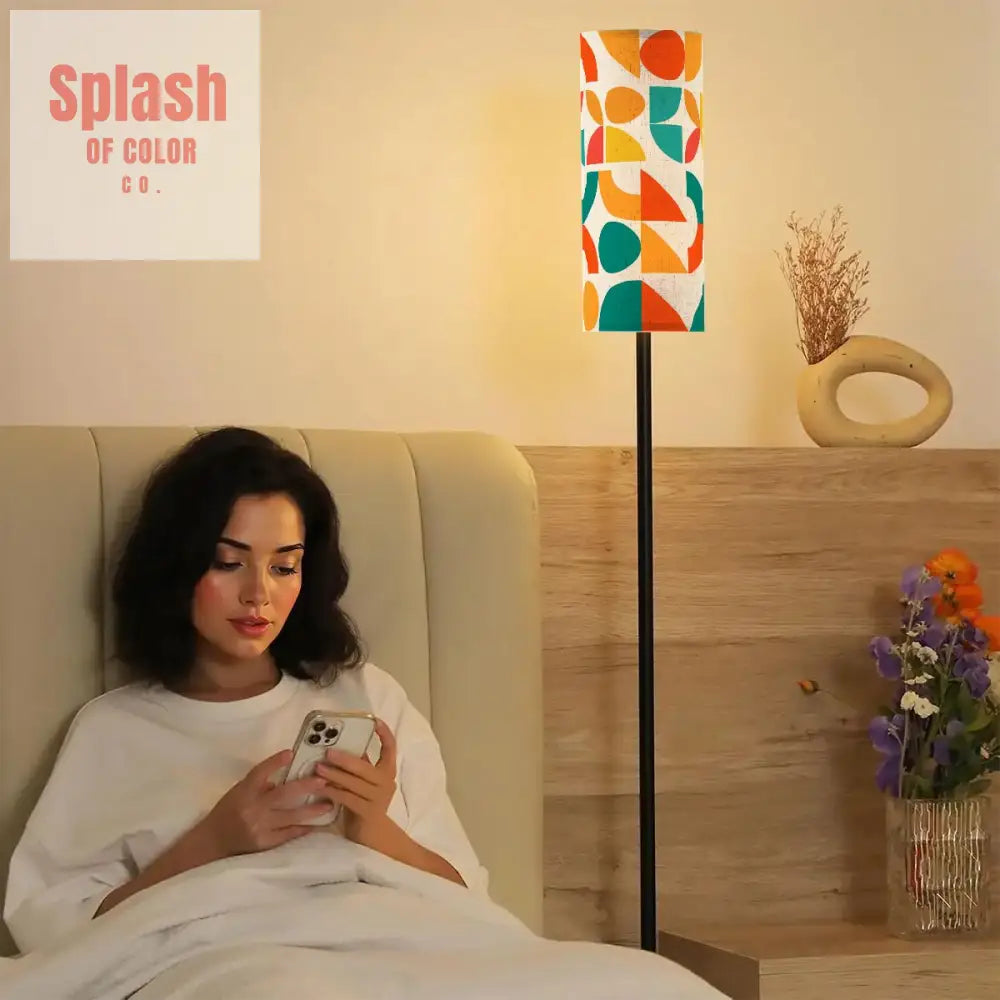 Geometric Color Splash Modern Book Nook Lamp– Teal Yellow & Orange Floor Lamp One Size Floor Lamps