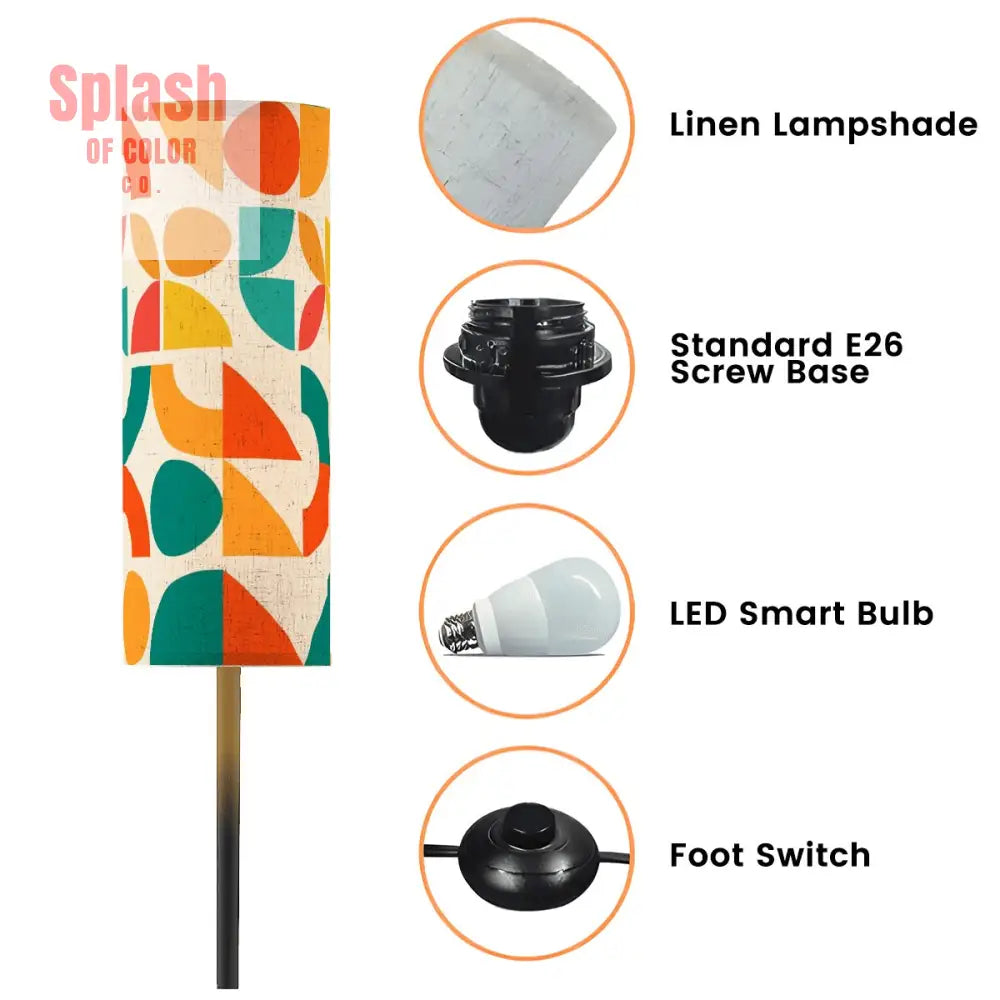 Geometric Color Splash Modern Book Nook Lamp– Teal Yellow & Orange Floor Lamp One Size Floor Lamps