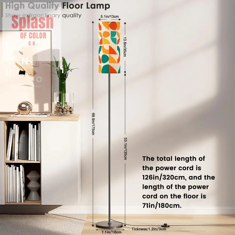 Geometric Color Splash Modern Book Nook Lamp– Teal Yellow & Orange Floor Lamp One Size Floor Lamps