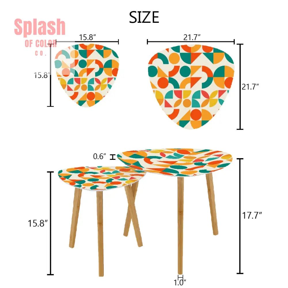 Geometric Orange, Teal Yellow, Color Pop Modern Nesting Triangle Coffee Table Set of 2 - Splash of Color co.