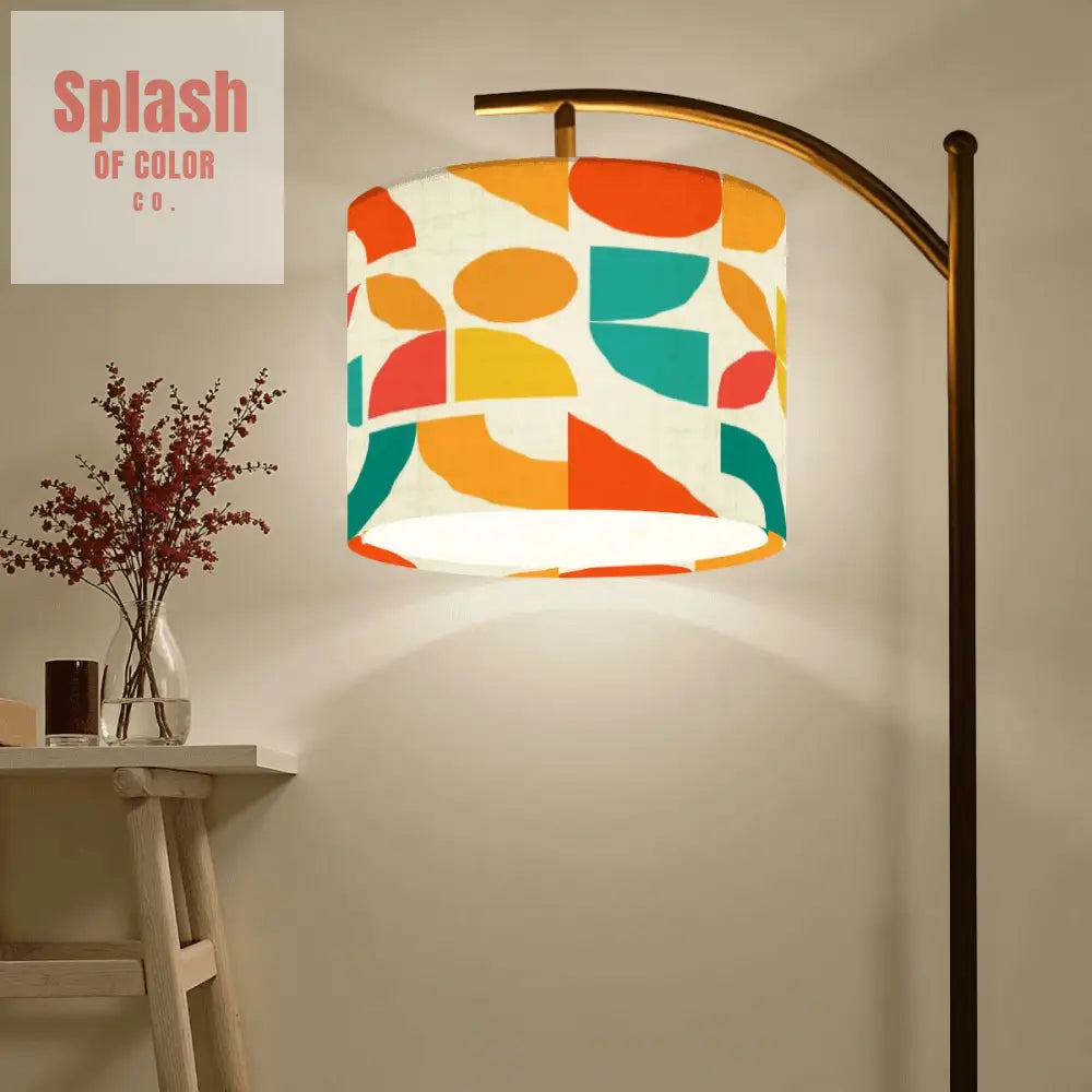 Geometric Sunshine Color Pop Orange Teal Yellow Modern Arc Floor Lamp One Size Floor Lamps