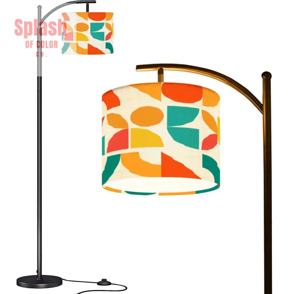 Geometric Sunshine Color Pop Orange Teal Yellow Modern Arc Floor Lamp One Size Floor Lamps