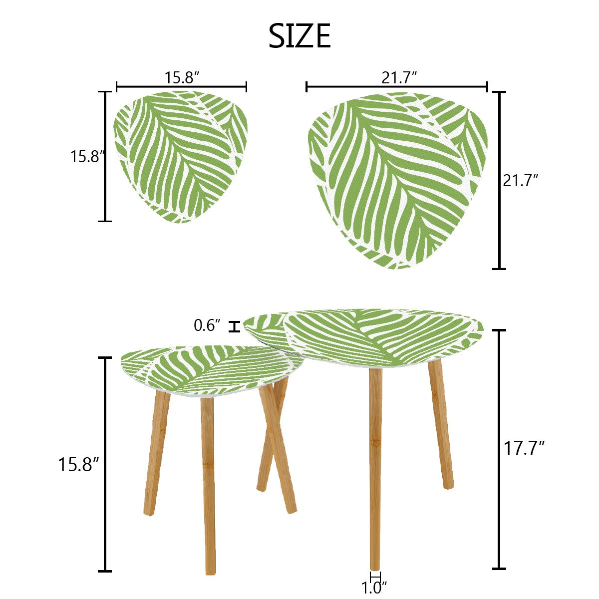Green Leaf Asian Zen Garden Modern Nesting Triangle Coffee Table Set of 2 - One Size - Home Accessories