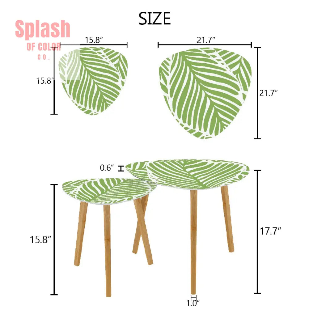 Green Leaf Asian Zen Garden Modern Nesting Triangle Coffee Table Set of 2 - One Size - Home Accessories