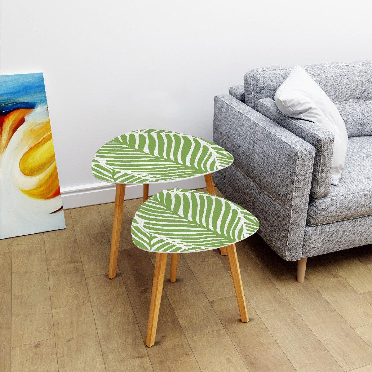 Green Leaf Asian Zen Garden Modern Nesting Triangle Coffee Table Set of 2 - One Size - Home Accessories