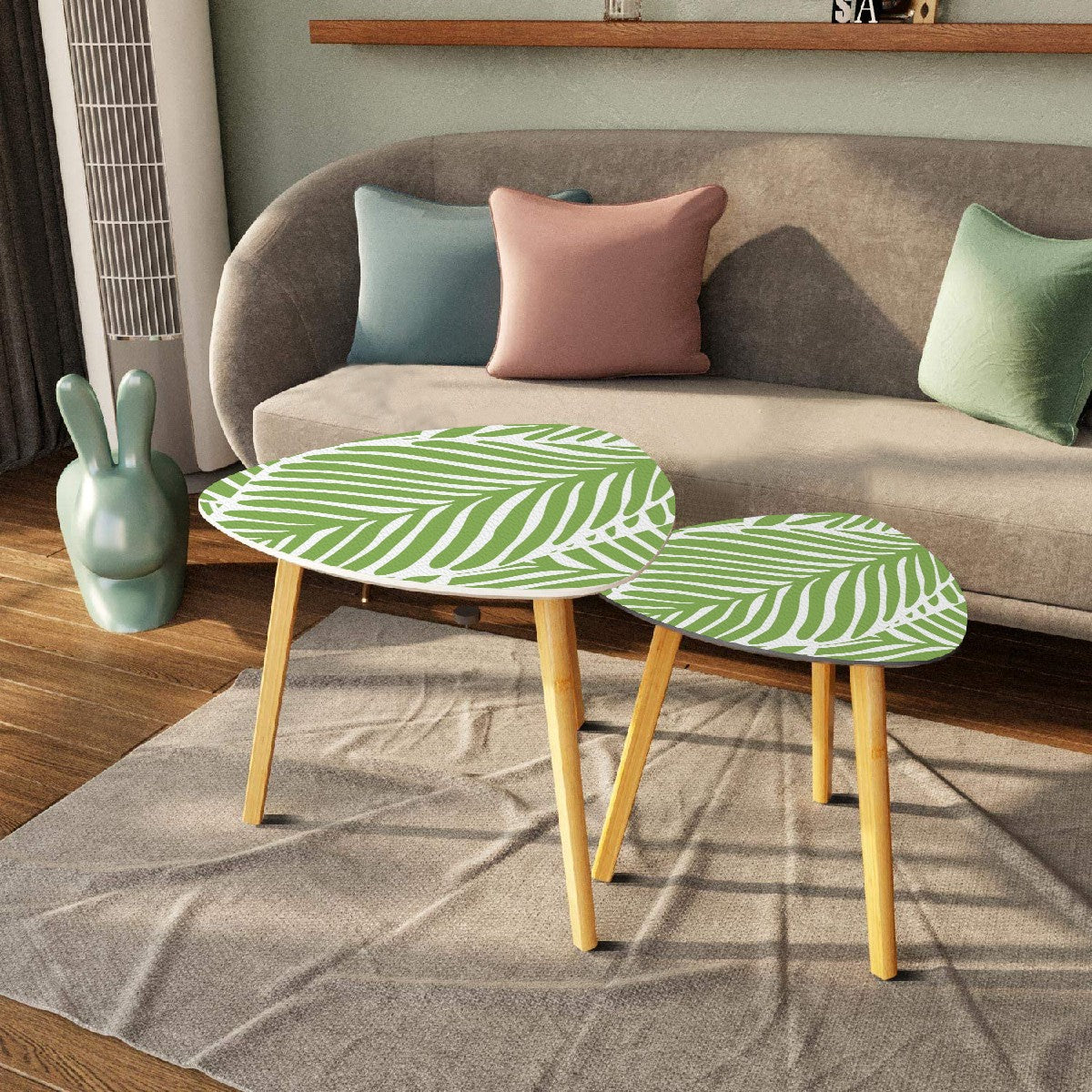 Green Leaf Asian Zen Garden Modern Nesting Triangle Coffee Table Set of 2 - One Size - Home Accessories