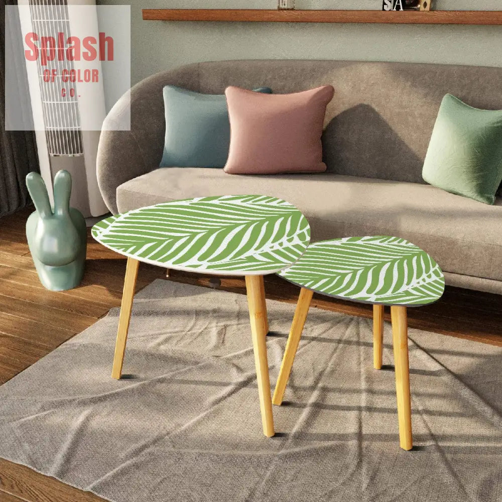 Green Leaf Asian Zen Garden Modern Nesting Triangle Coffee Table Set of 2 - One Size - Home Accessories