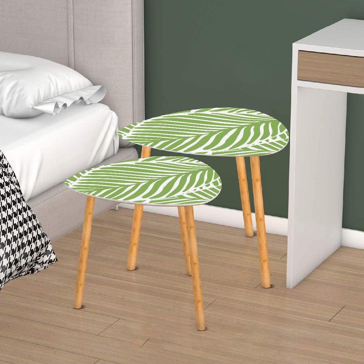 Green Leaf Asian Zen Garden Modern Nesting Triangle Coffee Table Set of 2 - One Size - Home Accessories