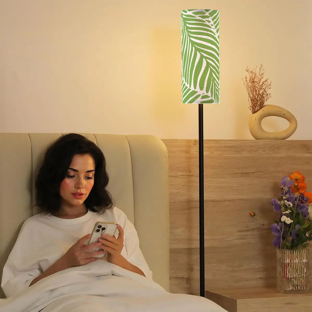 Green Leaf Floral Green Zen Garden Corner Reading Nook Floor Lamp - One Size - Floor Lamps