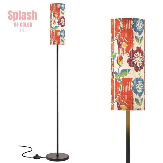 Heritage Floral Colorful Bohemian Blue Coral Modern Floor Lamp Modern - Splash of Color co.