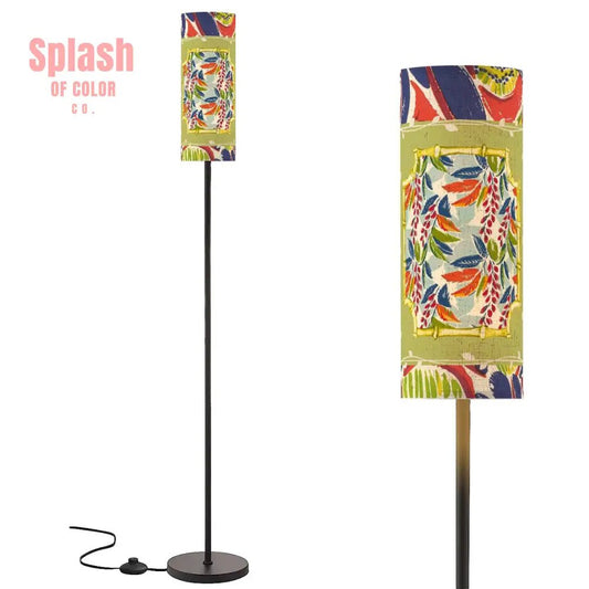 Heritage Floral Green Coral Blue Floor Lamp Modern Standing Lamp - Splash of Color co.