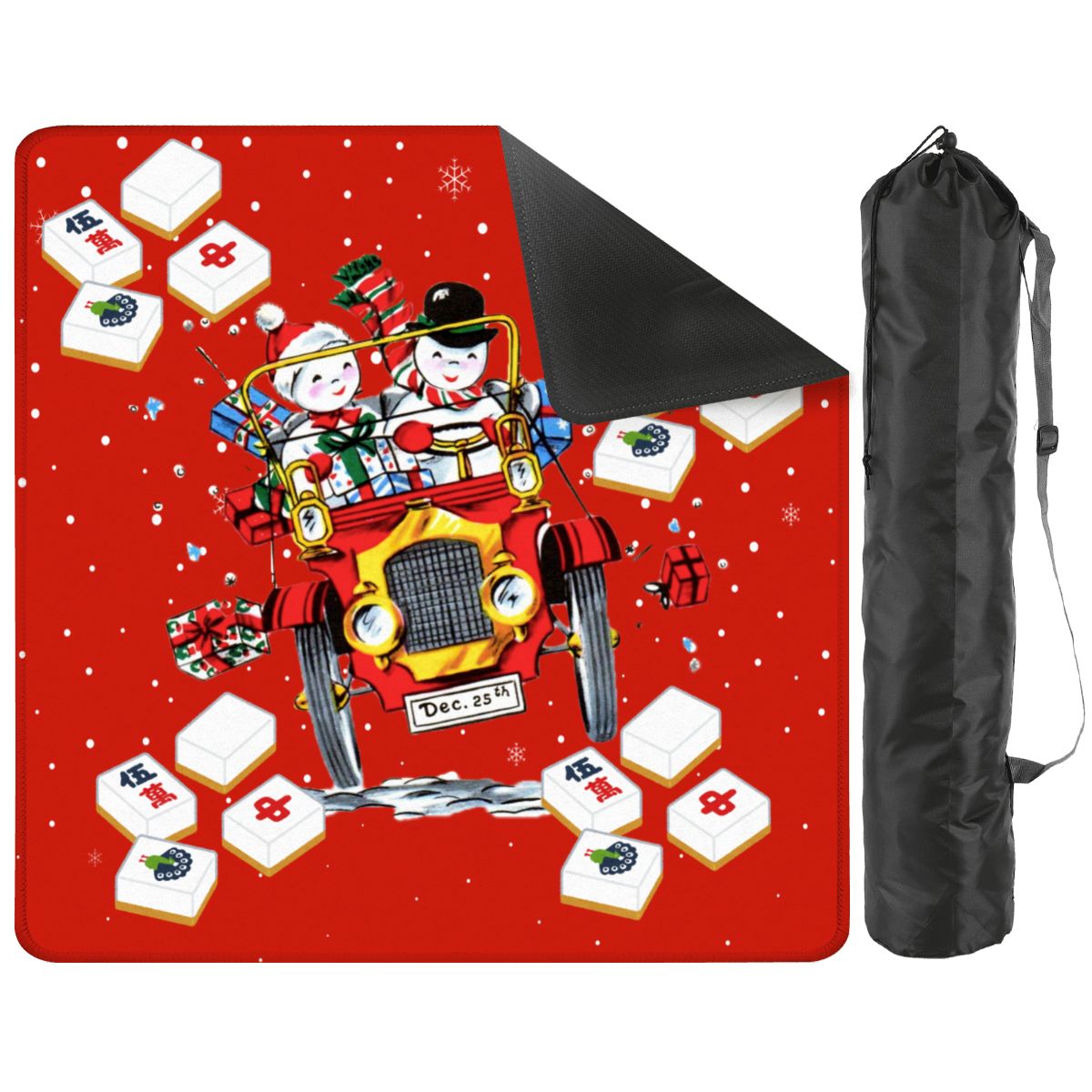 Holly Jolly Mahjong Christmas Mat Vintage Nostalgic Snowman Couple Quirky Mahj Mat - 31.5’’x31.5’’ - Daily Accessories
