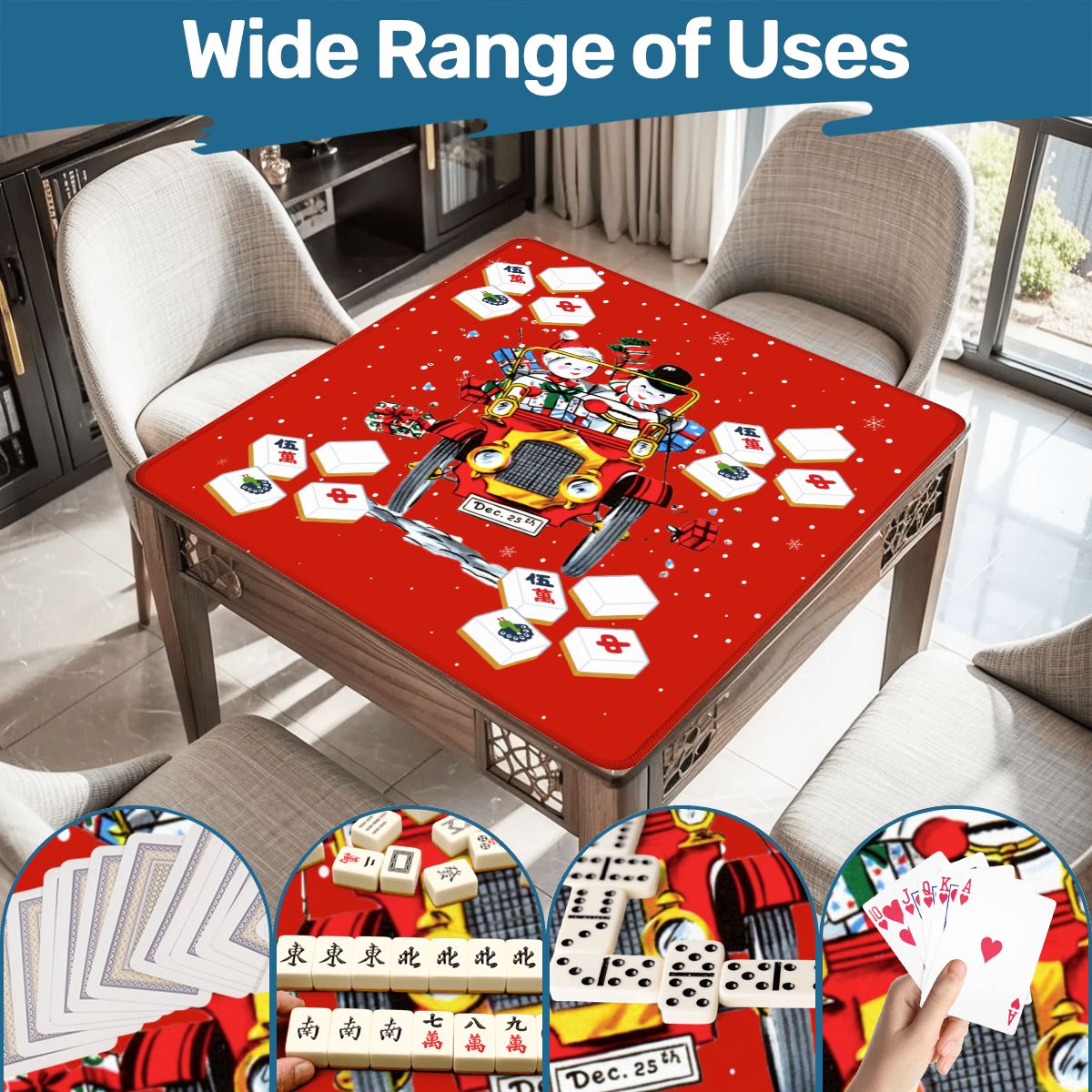 Holly Jolly Mahjong Christmas Mat Vintage Nostalgic Snowman Couple Quirky Mahj Mat - 31.5’’x31.5’’ - Daily Accessories