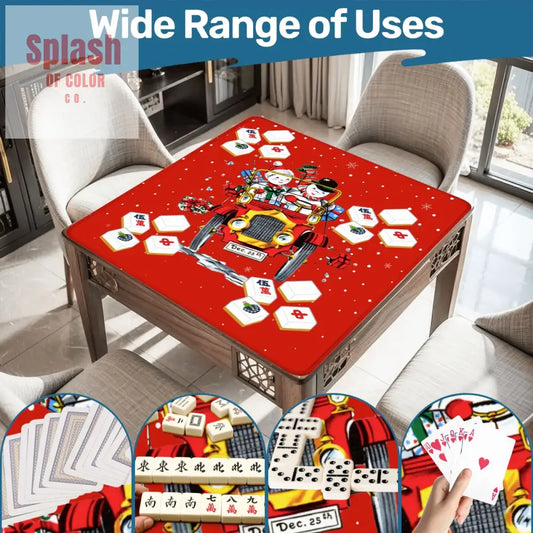 Holly Jolly Mahjong Christmas Mat Vintage Nostalgic Snowman Couple Quirky Mahj Mat - 31.5’’x31.5’’ - Daily Accessories