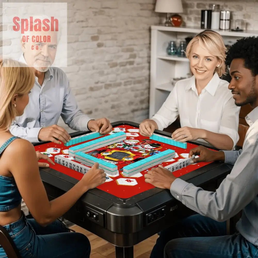 Holly Jolly Mahjong Christmas Mat Vintage Nostalgic Snowman Couple Quirky Mahj Mat - 31.5’’x31.5’’ - Daily Accessories